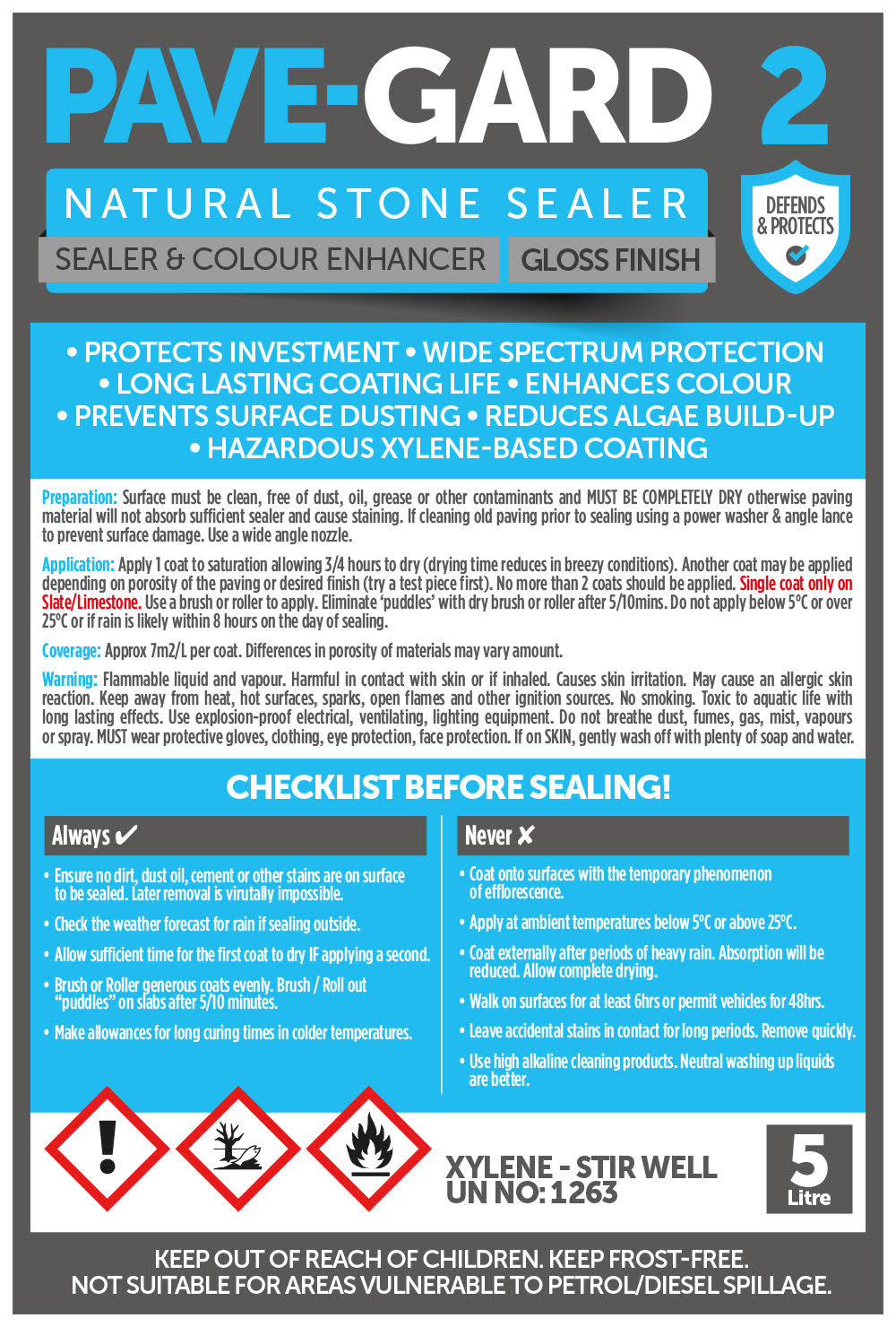 Pave-Gard 2 - Natural Stone Sealer 5Ltr - GLOSS / SATIN Finish - Image 3
