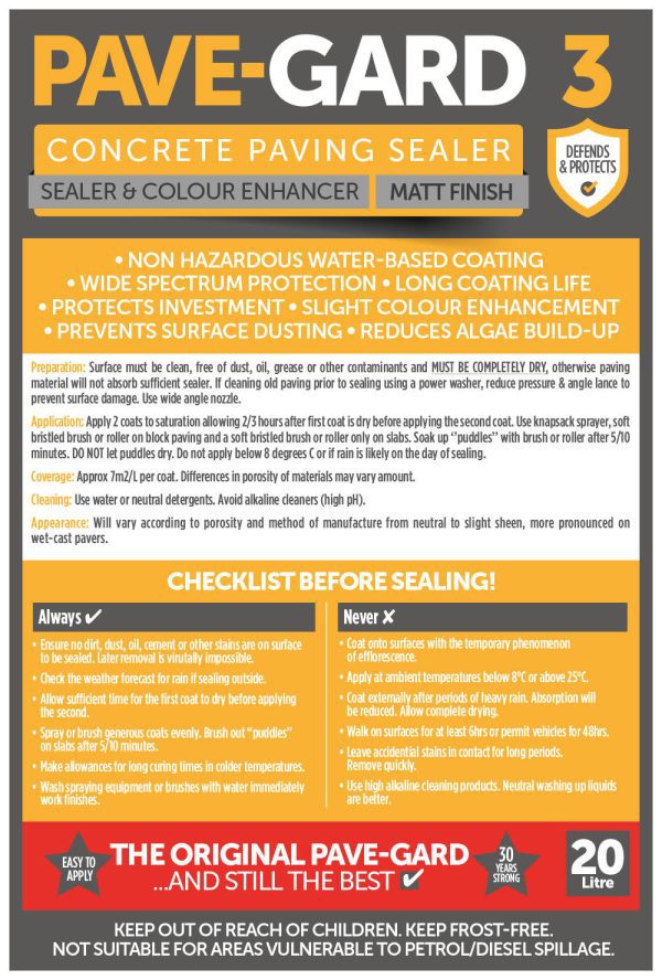 Pave-Gard 3 - Concrete Paving Sealer 20Ltr - MATT Finish - Image 3